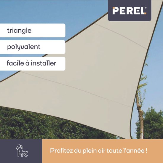 Perel Schattentuch, wasserabweisend, 3,6 x 3,6 x 3,6 m, 160 g/m², Polyester, Dreieck, creme