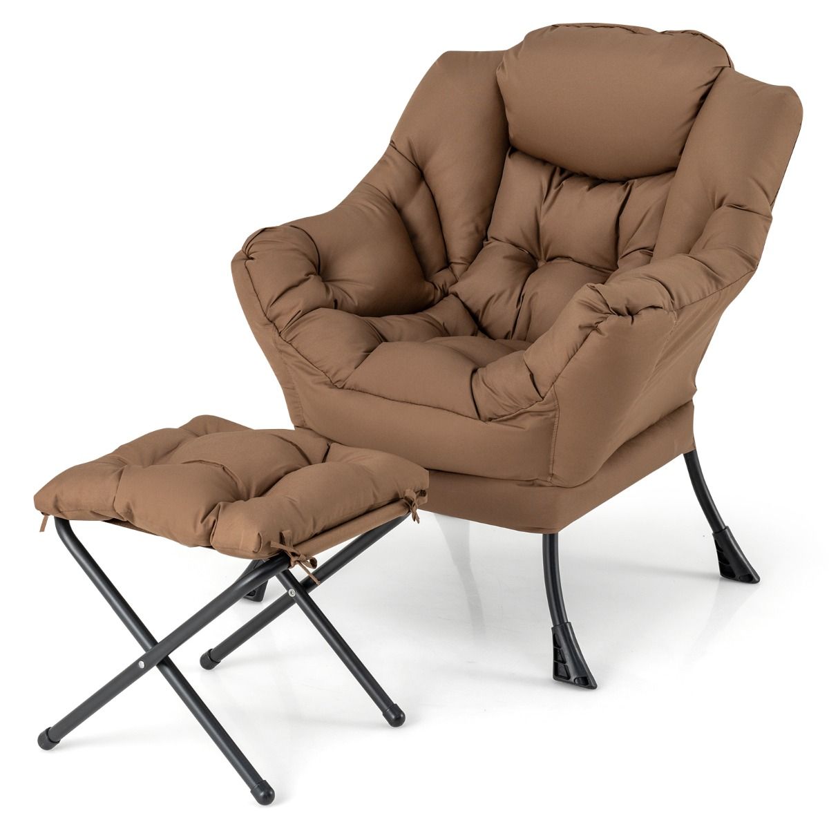 Coast Sessel mit Hocker – Relaxsessel mit Armlehnen und Fußstütze – Ergonomisches Design – Braun