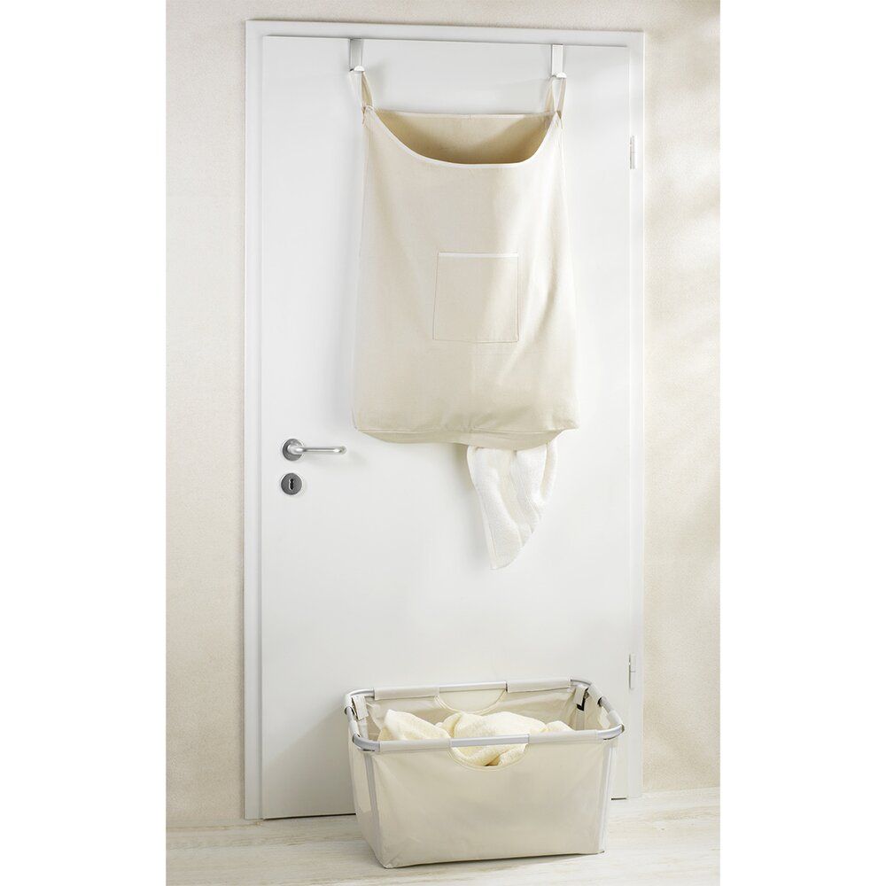 WENKO Canguro Türwaschkorb Beige – 65 l – Baumwolle – mit Edelstahlhaken