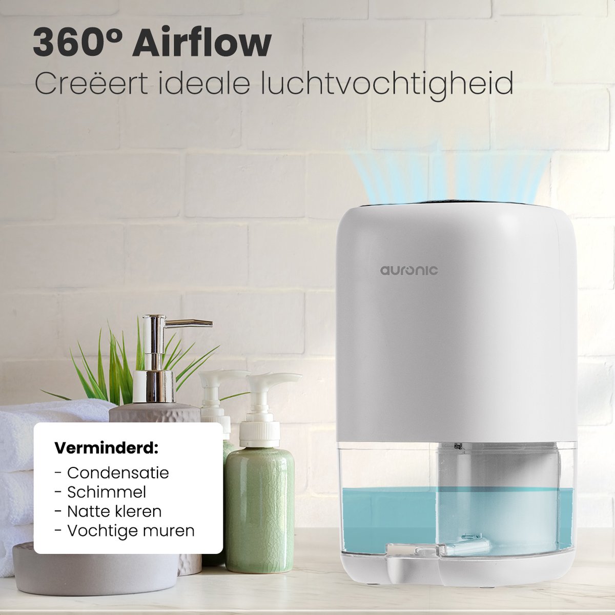 Auronic Luftentfeuchter – 1 l Wassertank, 450 ml pro Tag, 40 W – 25,6 x 15 x 15 cm – Weiß