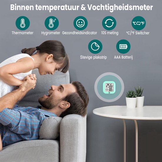 Ease Electronicz Hygrometer - Wetterstation - Luftfeuchtigkeitsmesser - Thermometer für Innenräume - inkl. Batterie und Klebestreifen