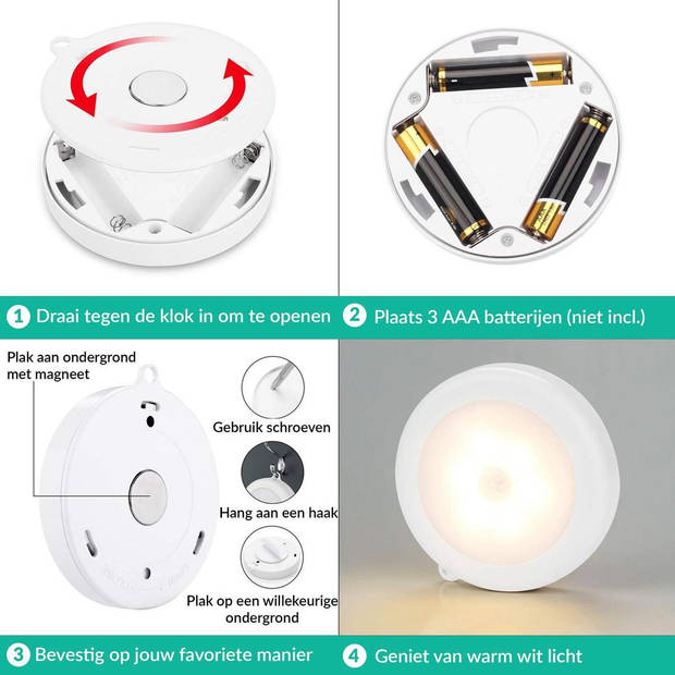 Iqonic - 3er Pack kabellose Led-Lampe - Warmweiß - 8x8x1,7 cm