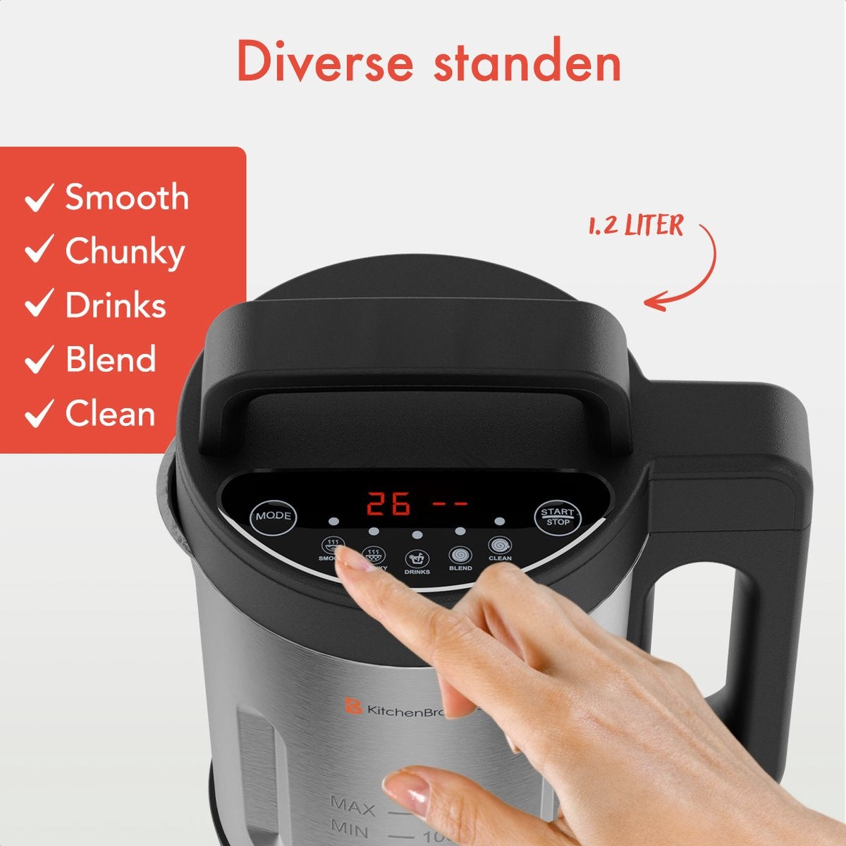 KitchenBrothers Suppenzubereiter - Mixer - bis zu 800W - 1.2L - Edelstahl/Schwarz