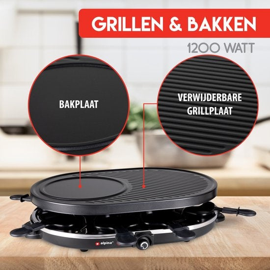 Alpina Gourmet Set - Griddle - mit Pfannen und Spateln - 1200W - 8 Personen