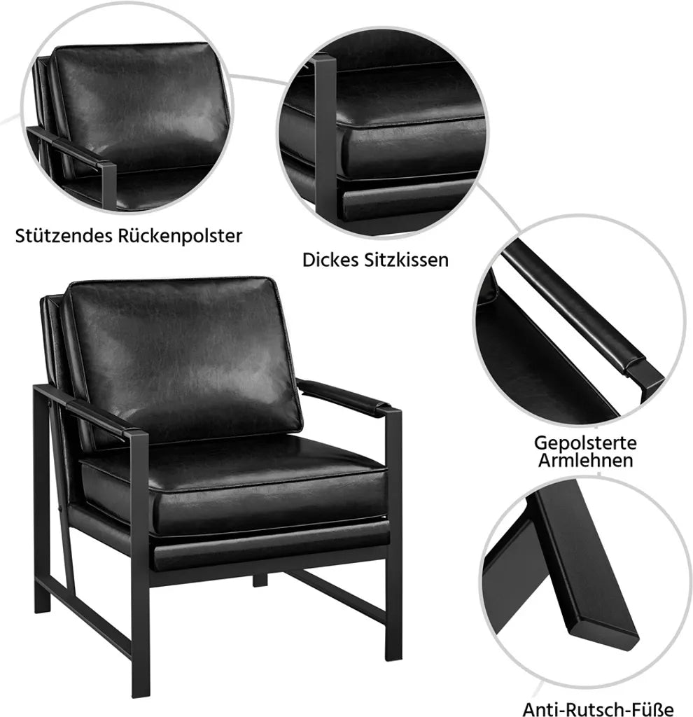 Yaheetech Retro-Relaxsessel aus Kunstleder, Schwarz