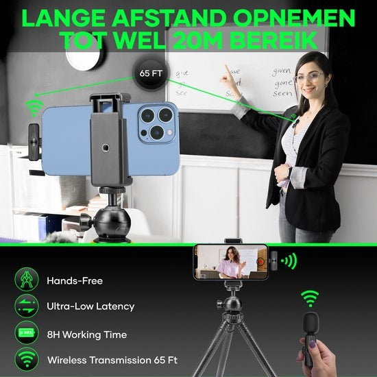 MATTI - 2-in-1 Drahtloses Mikrofon - Mikrofon iPhone - Krawattennadelmikrofon - schwarz