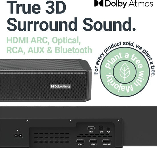 Majority Sierra Plus Dolby Atmos 2.1.2 Soundbar + Subwoofer - 400W, 3 x HDMI, Bluetooth, Optisch, USB