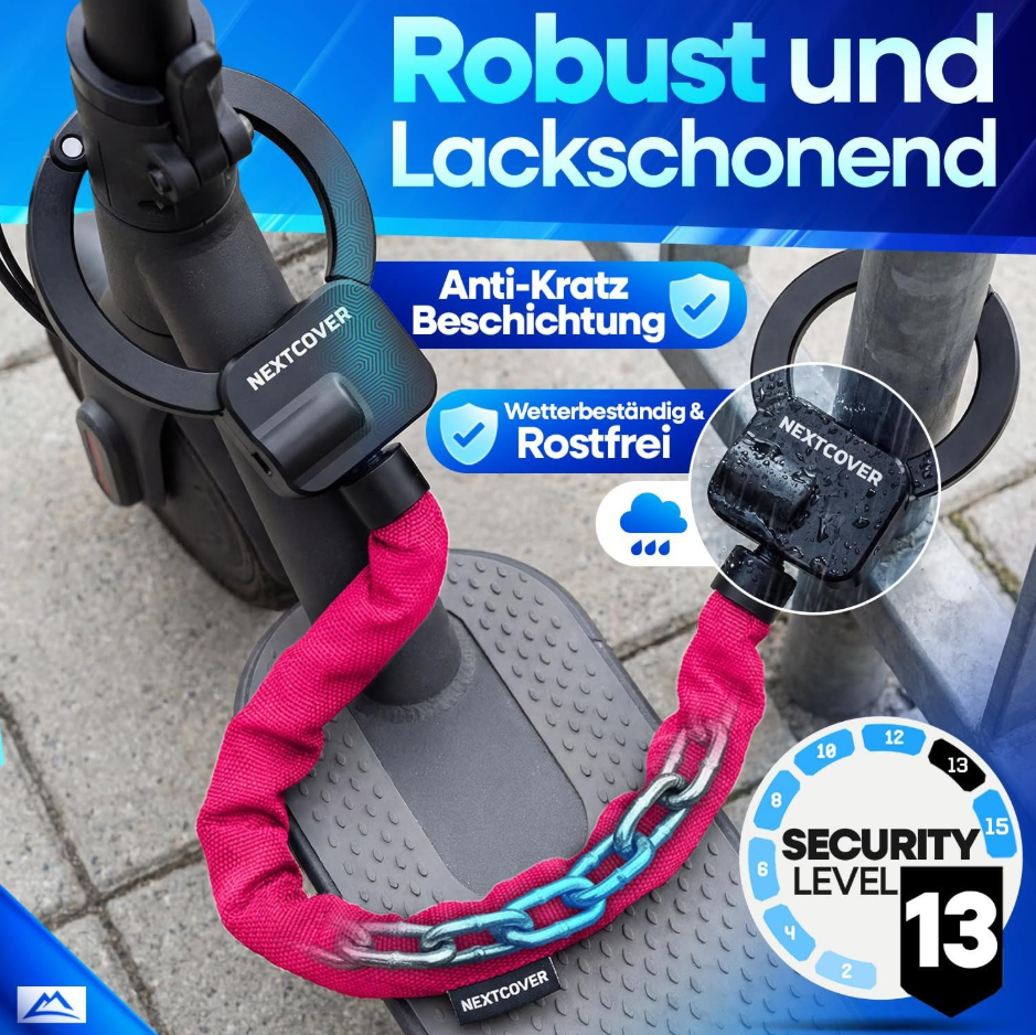 Nextcover E-Scooter-Kettenschloss 90 cm – Rosa – Steel-Secure-Technologie