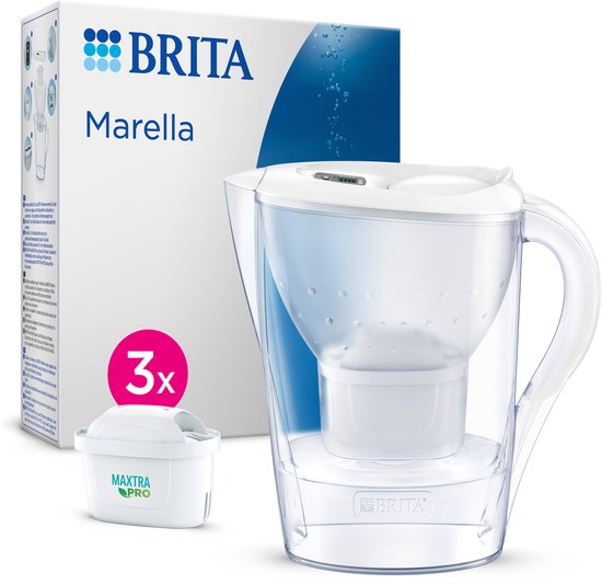 BRITA Wasserfilterkanne Marella Cool – 2,4 l – Weiß – inkl. 3 MAXTRA PRO Pure Performance Wasserfilterkartuschen – Vorteilspackung