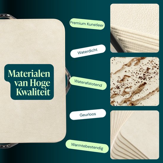 Castagnola Untersetzer aus Kunstleder – Untersetzer für Gläser – Design-Untersetzer mit Halter – Untersetzer-Set aus Kunstleder mit Metallhalter – Leder – 10er-Set – Offwhite – 10 x 10 cm