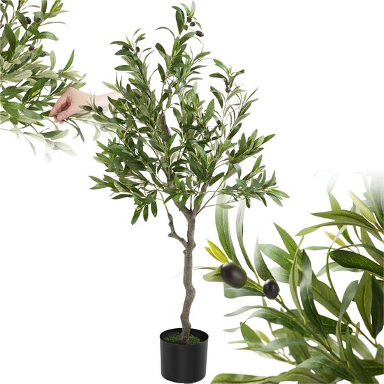 tectake Künstlicher Olivenbaum Oleand - Mediterrane Kunstpflanze mit realistischen Blättern und Oliven - Pflegeleicht und vielseitig einsetzbar - Inklusive stabilem Blumentopf - Höhe: 120 cm