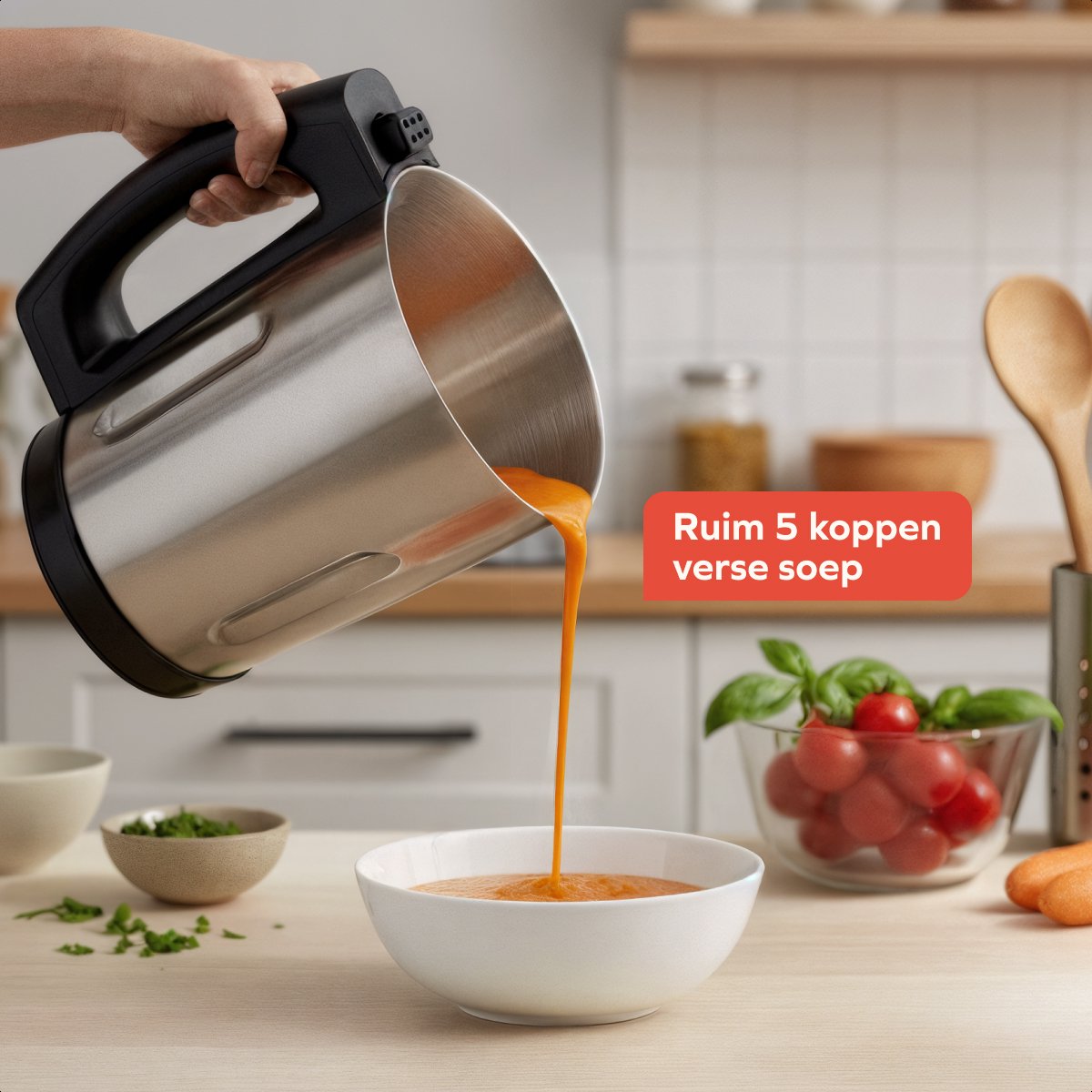 KitchenBrothers Suppenschöpfer - 2L - 5 Programme - Timeranzeige - Mixer - Edelstahl/Schwarz