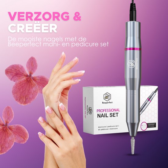 Beeperfect® Elektrische Nagelfeile - Nagelfräse - Maniküre- und Pediküreset - 11 Bits und 60 Schleifröllchen