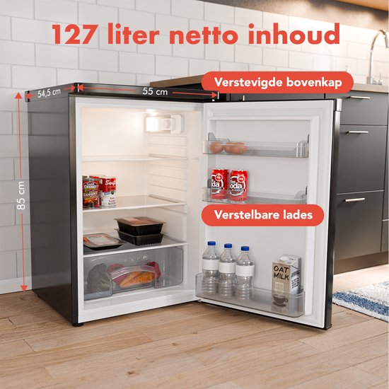 KitchenBrothers Kühlschrank - 127L - Eisfach - Tischplatte - Frigo - Freistehend - Schwarz