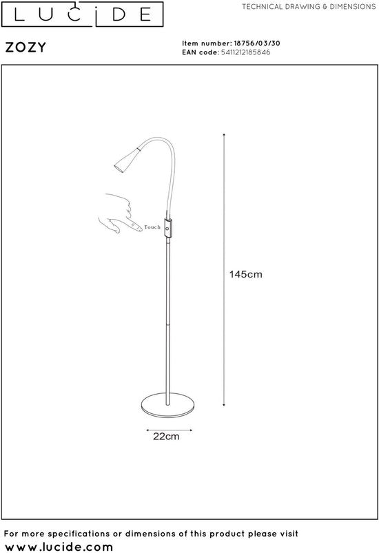 Lucide ZOZY – Leselampe – LED 3-Stufen-Dimmer – 1x4 W, 3000 K – Schwarz