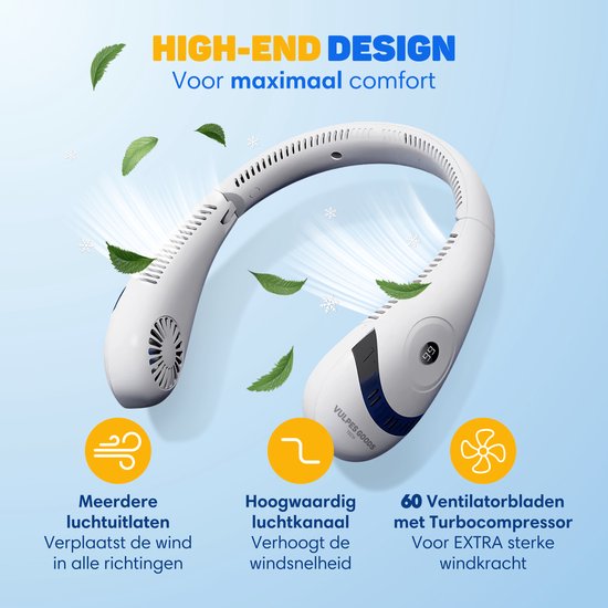 Vulpes Goods Neck Fan PRO Tragbarer Nackenventilator – 5000mAh Akku – 3 Geschwindigkeiten – USB wiederaufladbar – 360° Kühlung