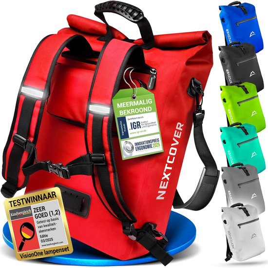Nextcover 3in1 Fahrradtasche Single für Gepäckträger [PVC frei] | Wasserdichte Fahrradtasche, Rucksack und Umhängetasche 25L | Ideal für Laptop und Wocheneinkauf | Fahrradtasche Single | Fahrradtaschen