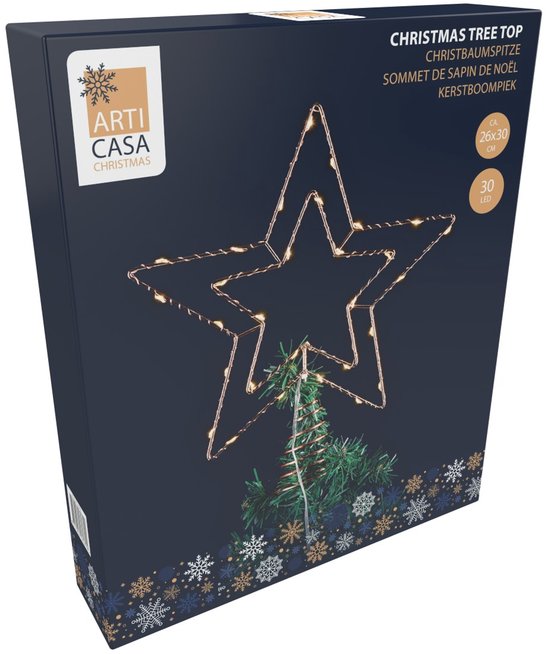 Arti Casa Weihnachtsbaumspitze – Weihnachtsbaumspitze mit batteriebetriebener Beleuchtung – Spitze mit Beleuchtung – Weihnachtsbaum-Sternspitze – LED-Weihnachtsdekoration – Weihnachtsbaumspitze in Roségold