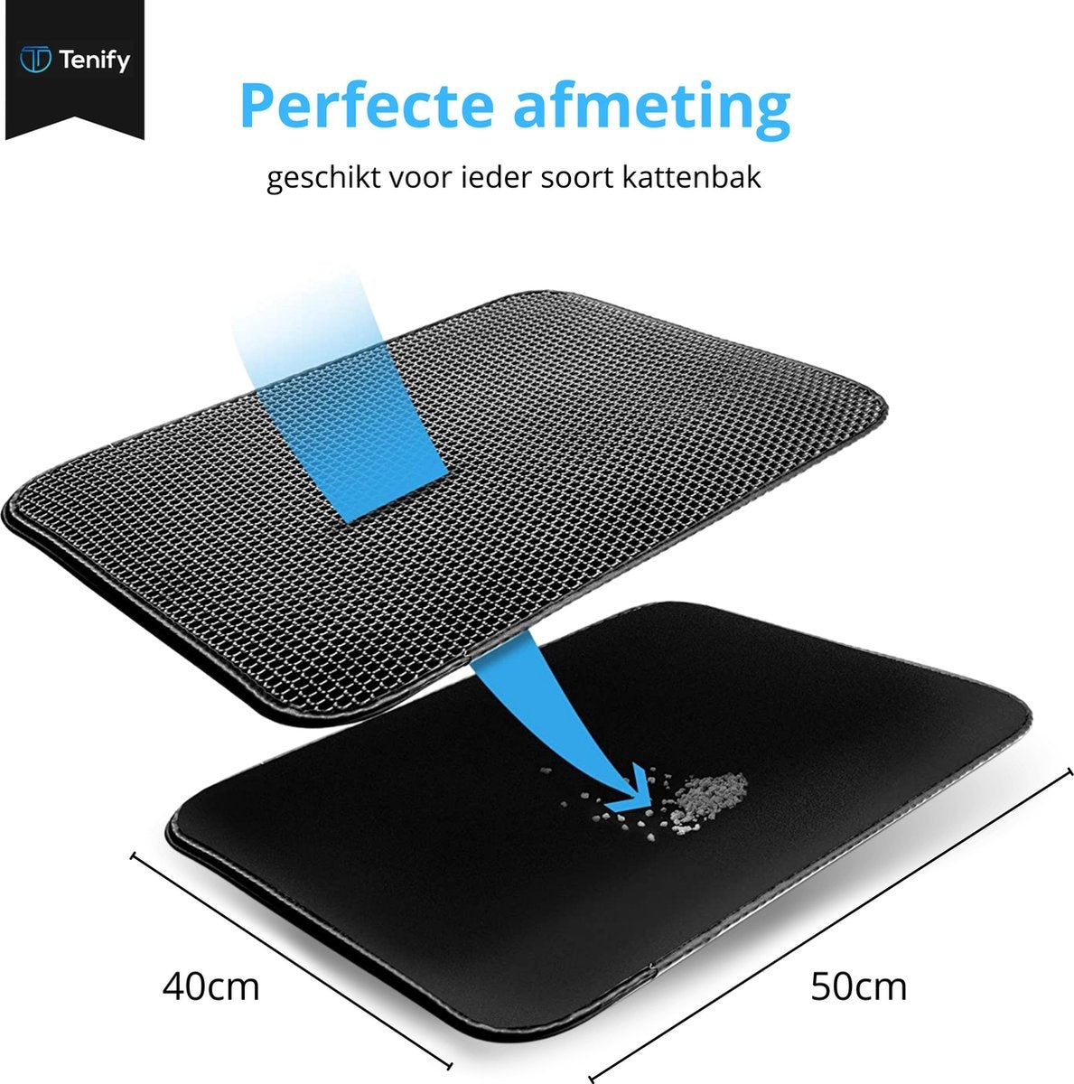 Tenify Litter Box Mat + Extra Litter Box Scoop - 40 x 50 cm - Wasserdicht - Doppellagig - Wabenstruktur - Auslaufmatte - Matte