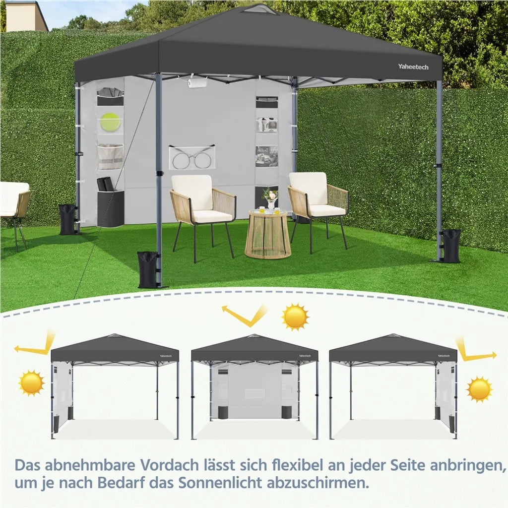 Yaheetech Partyzelt – 3 x 3 m – mit Seitenwand – höhenverstellbar von 171 bis 266 cm – wasserdicht – dunkelgrau