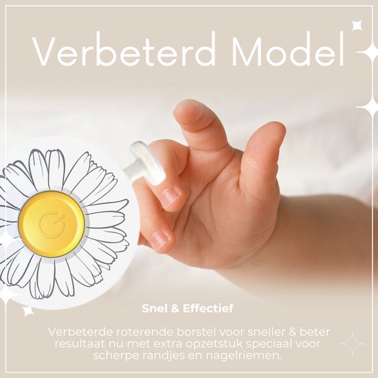 NilaFee® – Elektrische Baby-Nagelfeile – Inklusive Batterie – 7 Feilen – Maniküre-Set – Pflegeset – Nagelschere – Gänseblümchen