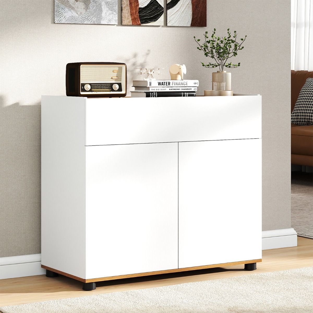 Coast Kommode mit Stauraum – Holzschrank mit einer Schublade und zwei Türen – schwarz/weiß – 80 x 35 x 70 cm