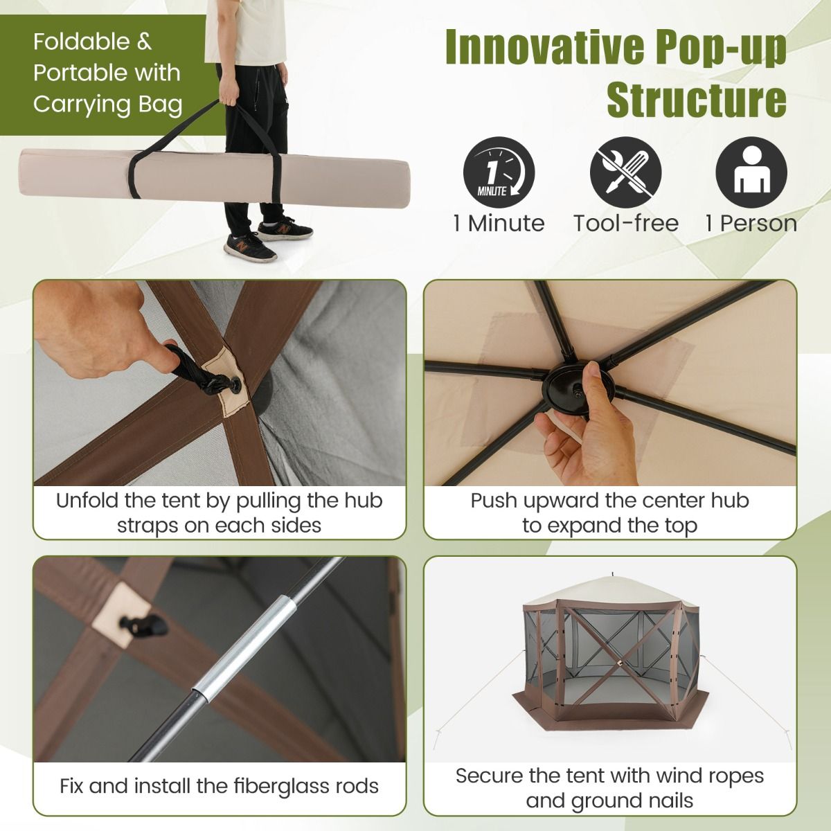 Coast - Faltbarer Pavillon - Für 8 bis 10 Personen - 350 x 350 cm - Kaffeefarbe