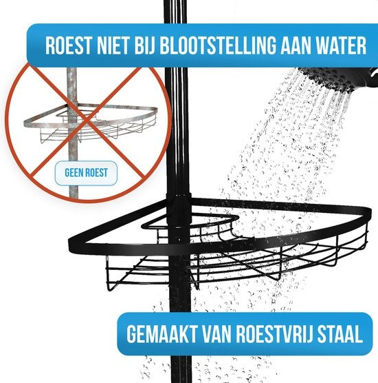 Strex - Eck-Duschablage - Verstellbar 70-275 cm - 4 Körbe - Ohne Bohren oder Schrauben - Schwarz