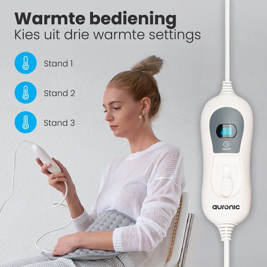 Auronic Heat Pillow - Elektrisch - 40x30cm - Nacken und Schultern - Waschbar - Grau