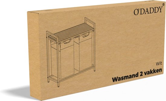O'DADDY® Wäschekorb 2 Boxen - Ausziehbarer Wäschesortierer mit Regal - 76 Liter - 73 x 33 x 72 cm - Verstellbare Beine - Einfache Montage - Multifunktional und stilvoll - Metall - Weiß