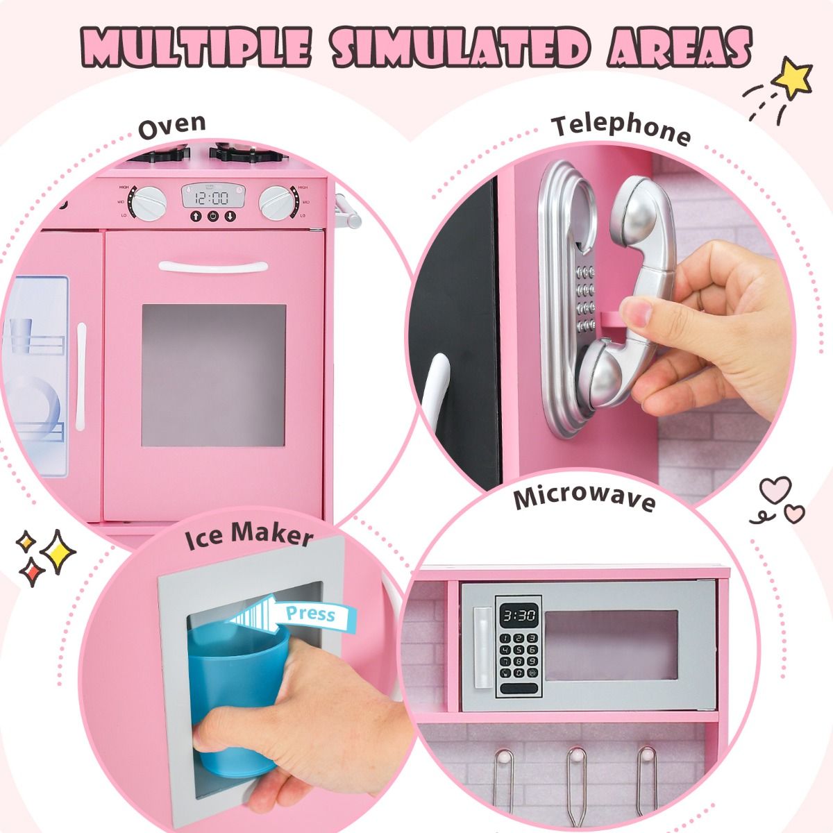 Coast Kinderküche – komplette Spielküche mit Zubehör – Mikrowelle, Eismaschine, Geschirrspüler und Backofen – rosa