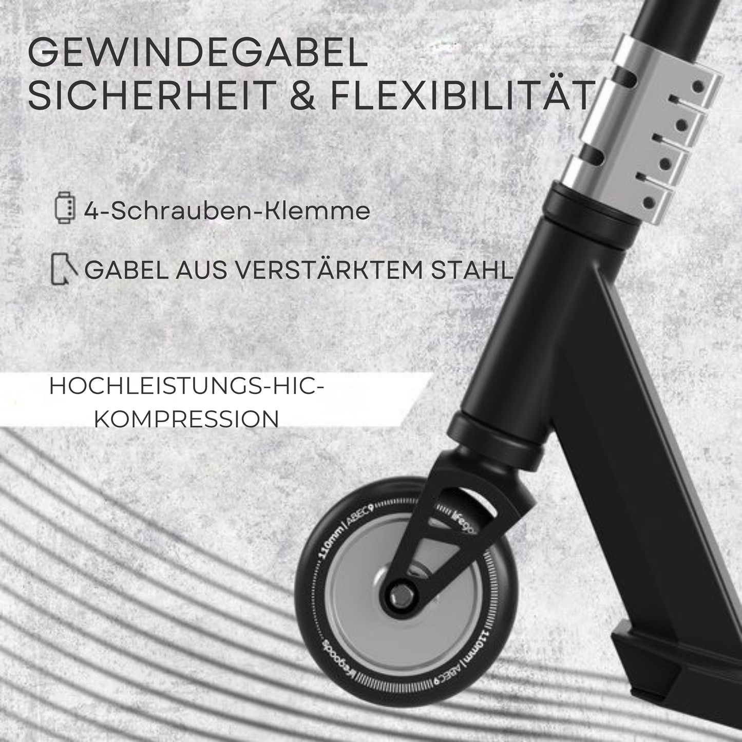 LifeGoods Stuntstep Pro X - T-Bar - HIC - Jungen/Mädchen - 110mm - 100KG - Schwarz