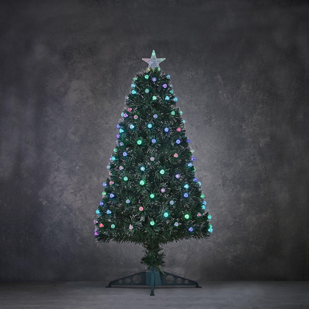 Luca Lighting Genova Weihnachtsbaum Faseroptik - grün mehrfarbig, 95 LED, H 90 × Ø 40 cm, schnell blinkend