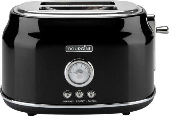 Retro-Toaster – Schwarzer Toaster mit nostalgischem Thermostat – 6 Heizstufen und Auftaufunktion – Praktische Krümelfangschale und extra hoher Brotheber