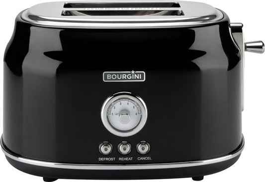 Retro-Toaster – Schwarzer Toaster mit nostalgischem Thermostat – 6 Heizstufen und Auftaufunktion – Praktische Krümelfangschale und extra hoher Brotheber
