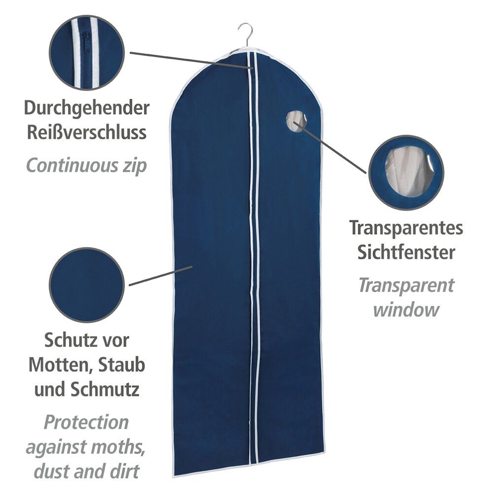 WENKO Air Kleidersack Dunkelblau – Recyceltes, atmungsaktives Vlies – Mit Reißverschluss und Sichtfenster