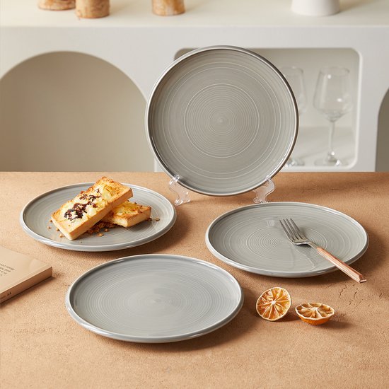 4er-Set Essteller (Ø 21,8 cm / 8,5 Zoll), Tellerset, Frühstücksteller, Dessertteller, Geschirrset für 4 Personen, Geeignet für Restaurants, Gastronomie, Feiern, Familienfeste, Bankette und Picknicks, mikrowellen- und spülmaschinenfest, Keramik