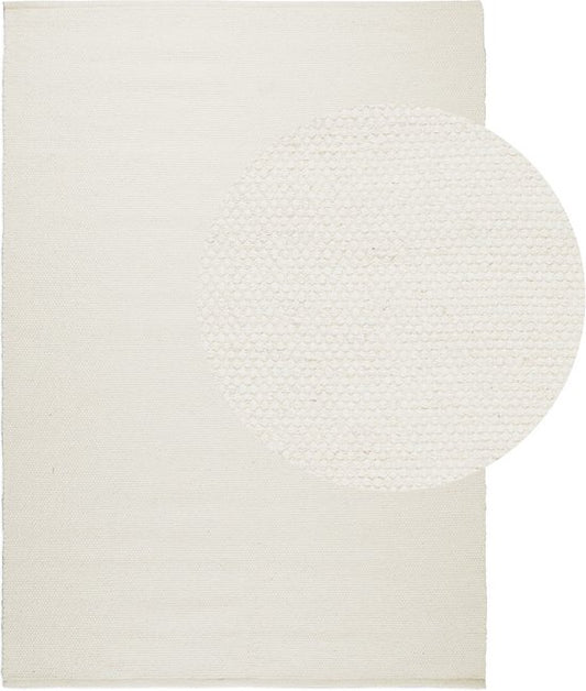Lifa Living - Wollteppich - Weiß - 160 x 230 cm - 70% Wolle und 30% Baumwolle - Florhöhe 6 mm - Gewebt