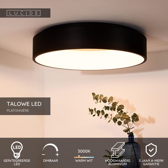 Lucide TALOWE LED - Deckenleuchte (Deckenlampe) - Ø 60 cm - LED Dimmbar - 1x42W 3000K - Schwarz