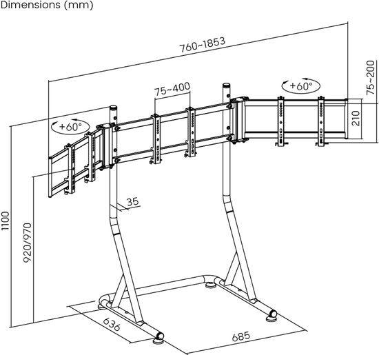 VDD - Monitorständer - Monitorständer 3 Monitore - Monitorhalterung - Monitorstativ