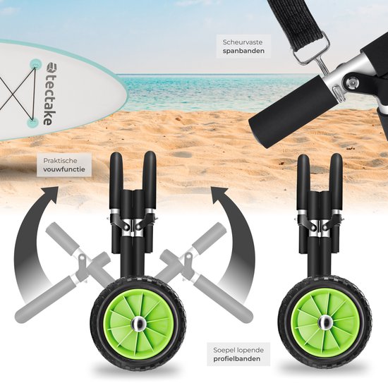 tectake® Faltbarer Transportwagen für Surfboard - Platz für 1 Board - Trolley für aufblasbares SUP Board - Trolley für aufblasbares Kanu oder Kajak - Buggy für Stand-up Paddle oder Surfboard