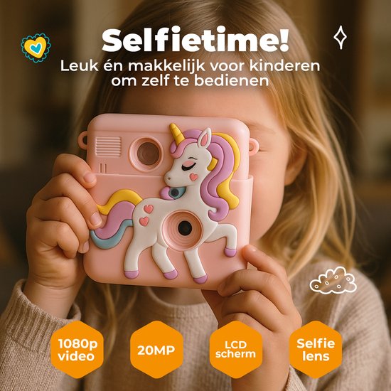 Denver Kinderkamera Full HD mit Drucker - Selfie-Kamera - 20MP - Digitalkamera Kinder - Foto - Video - Spiele - KPC1363 Pink