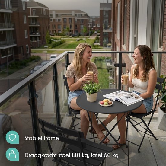 LifeGoods Bistro-Set - Stahl - 3-teilig - Gartenset - klappbar - Balkonset mit Tisch - wetterfest - Dunkelgrau