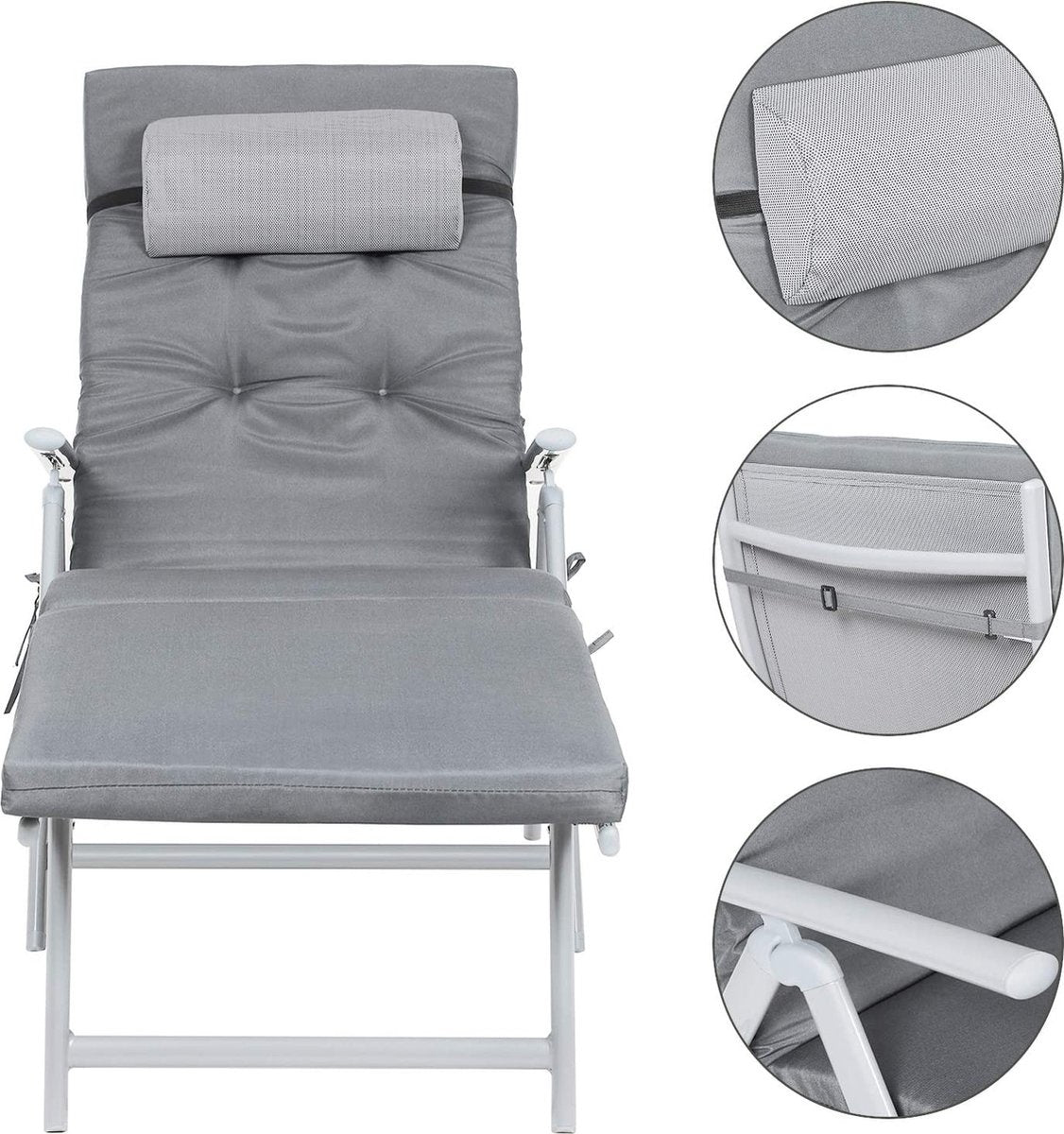 O'DADDY - Sonnenliege mit Kopfstütze - klappbar - 183 x 60 x 39 - Grau