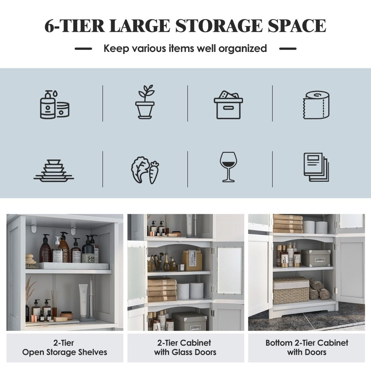 Coast Badezimmerschrank - MDF mit Glas - 60 x 30 x 163 cm - Weiß