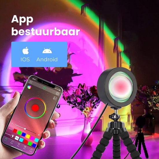 Sunset Lamp - inkl. App und Fernbedienung - Tiktok Projektionslampe - Stimmungsprojektor - Beleuchtung - 16 Farben - Luft