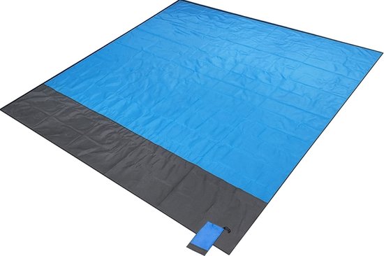 Strandmatte – Picknickdecke 210 x 200 cm – Wasserabweisend – Leicht – Blau/Grau