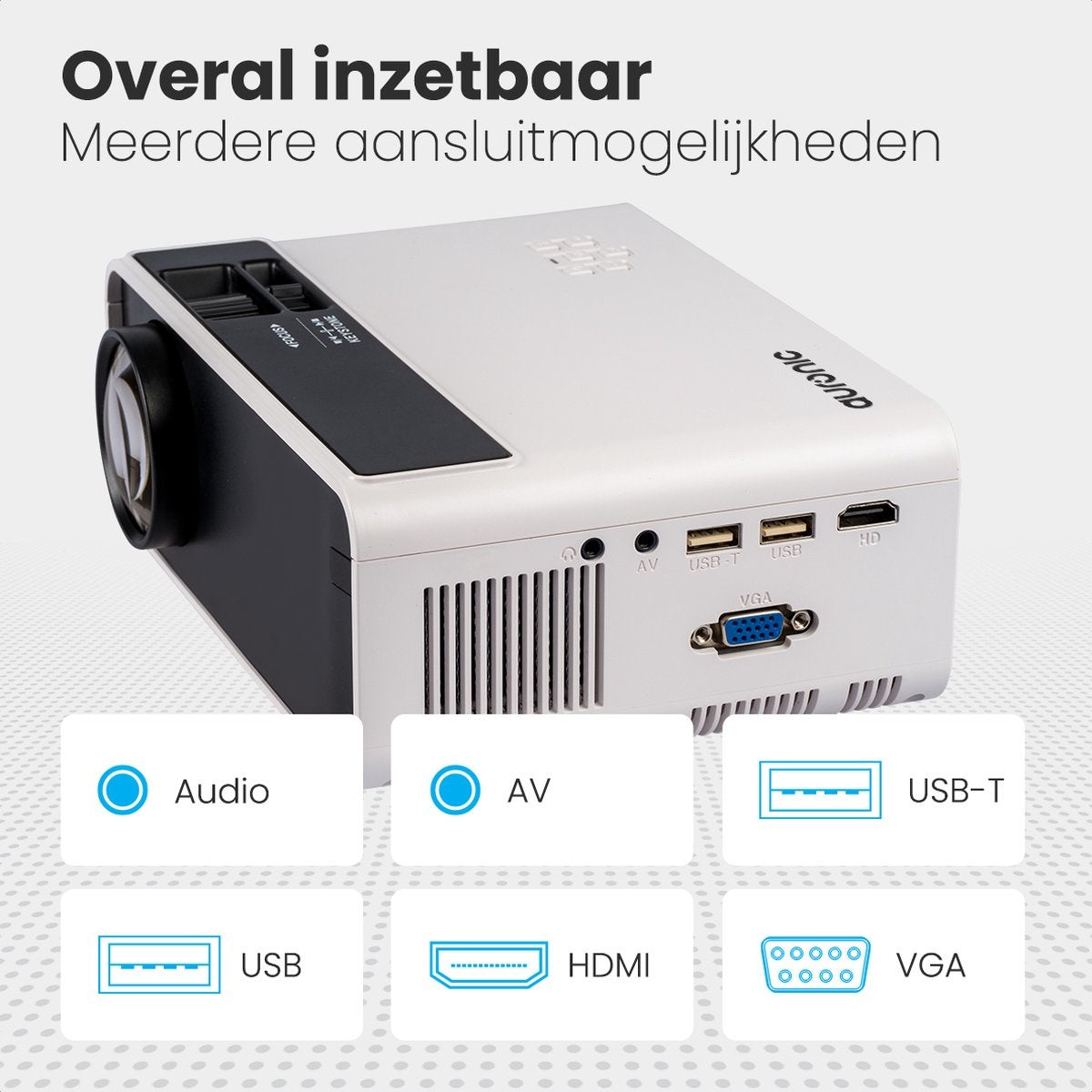 Auronic Mini Beamer - 4500 Lumen - WiFi - 200" Projektion - Full HD - HDMI, Fernbedienung und Tragetasche - Weiß
