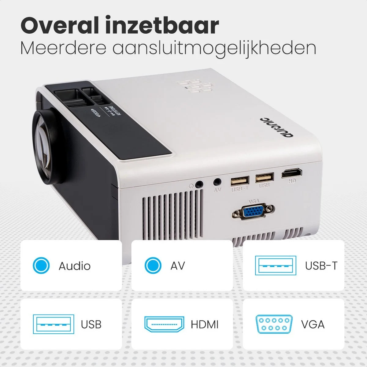 Auronic Mini Beamer - 4500 Lumen - WiFi - 200-Zoll-Projektor - HD ready - HDMI-Kabel, Fernbedienung und Tragetasche - Weiß