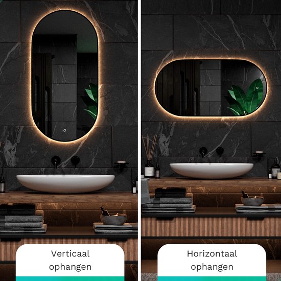 Mirlux Badezimmerspiegel - Mit LED-Beleuchtung & Heizung - Oval - 120x60CM - Schwarzer Rahmen